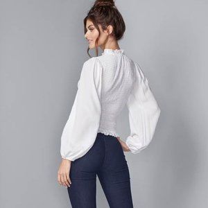 NWOT White balloon sleeve blouse with shirred bodice